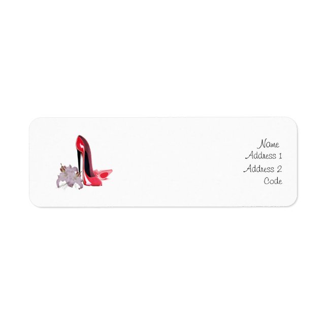 Elegant Red Stiletto Shoes and Lilies Return Label (Front)