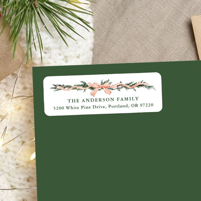 Elegant Red Striped Bow Christmas Return Address (Creator Uploaded)