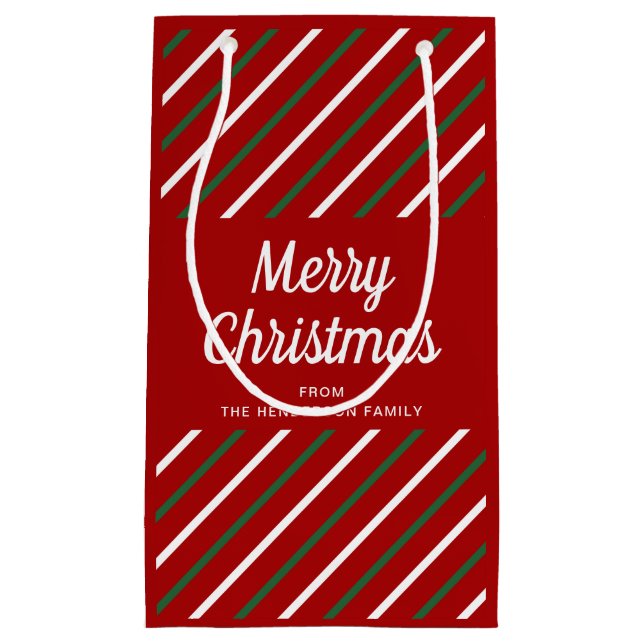 Elegant Red Stripes Christmas Small Gift Bag (Front)