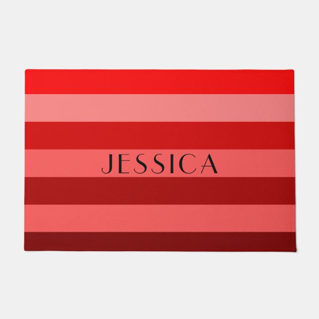Elegant Red Stripes Pattern Custom Name Doormat (Front)