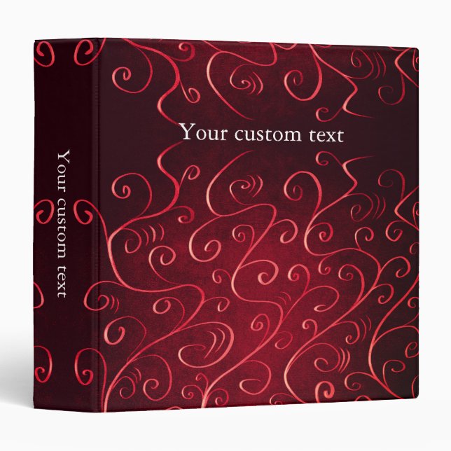 Elegant Red Swirl Pattern Custom Text Binder (Front/Spine)