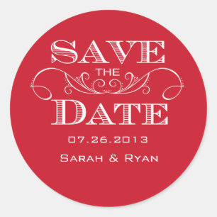 Elegant Red Swirl Save the Date Sticker