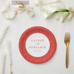 Elegant Red Swirling Texture Paper Plate