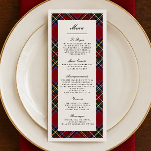 Elegant Red Tartan Christmas Dinner Menu