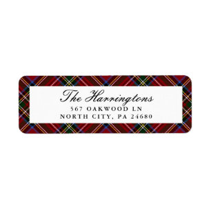 Elegant Red Tartan Christmas Return Address Label