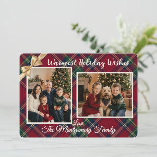 Elegant Red Tartan Two Photo Holiday Card