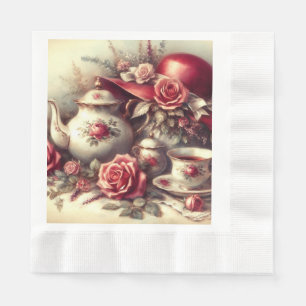 Elegant Red Tea Party Floral Paper Napkin
