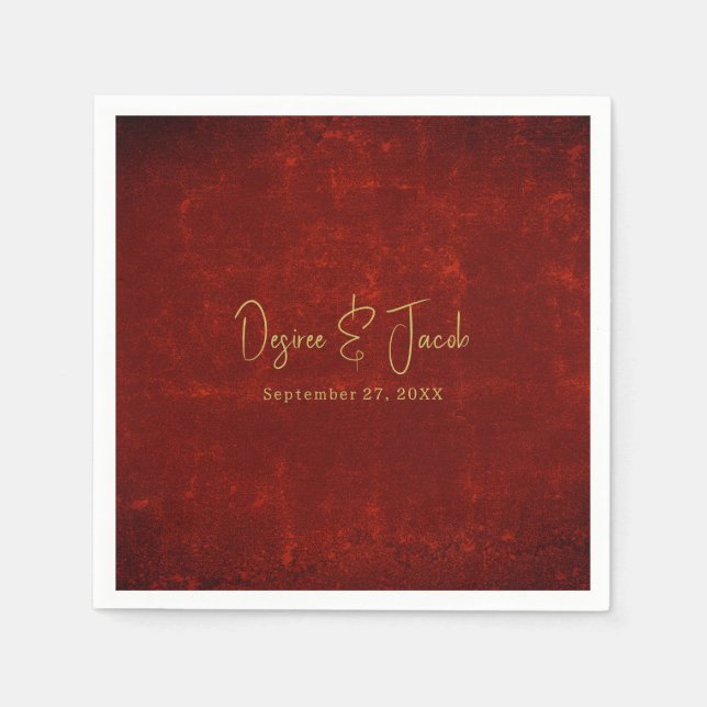 Elegant Red Texture Gold Country Rustic Christmas Napkin (Front)