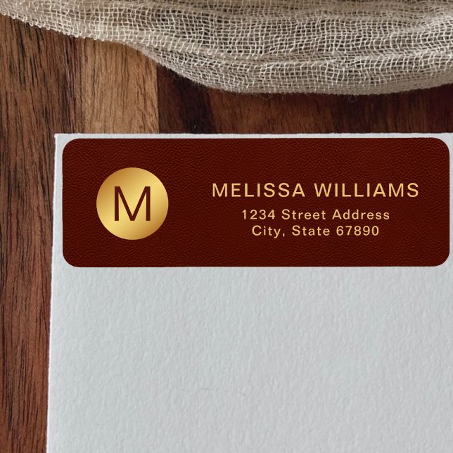 Elegant Red Texture & Gold Initial Return Address (Creator Uploaded)