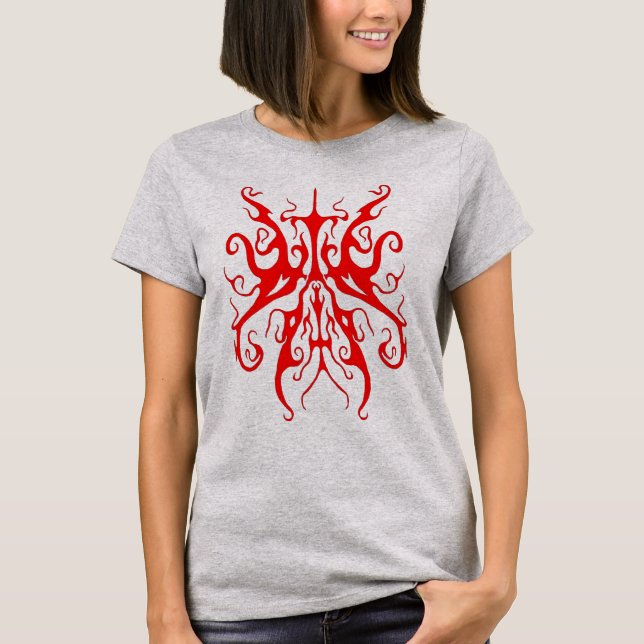 Elegant Red Tribal Mask Abstract Design T-Shirt (Front)