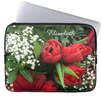 Elegant Red Tulips Personalized Laptop Sleeve