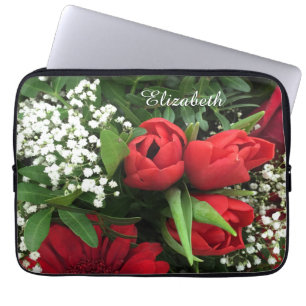Elegant Red Tulips Personalized Laptop Sleeve