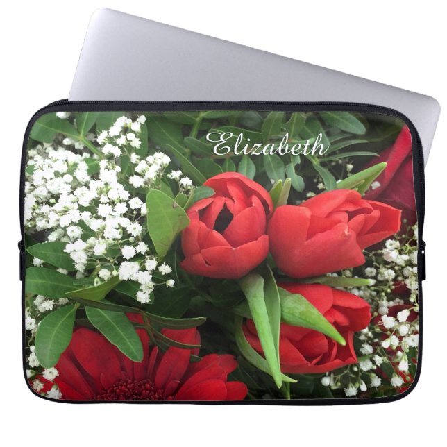 Elegant Red Tulips Personalized Laptop Sleeve (Front)