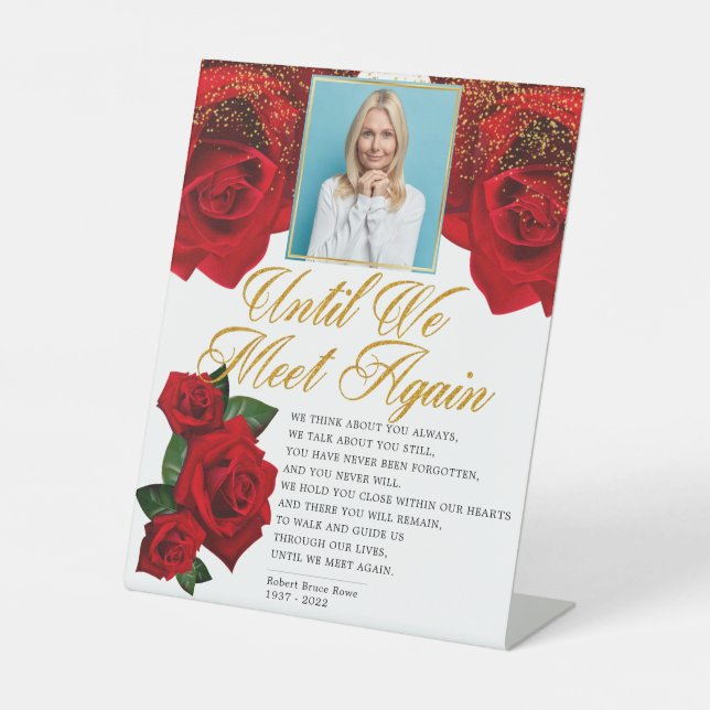 Elegant Red Turkish Roses Funeral Poem Pedestal Sign (Front)