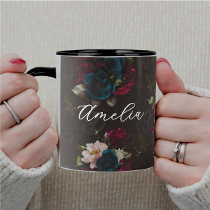 Elegant red turquoise Floral Pattern Mug