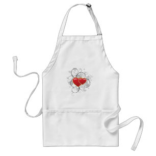 Elegant Red Twin Hearts with Flourish Swirls Standard Apron