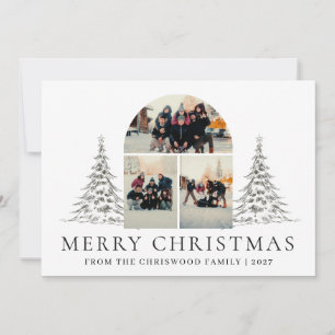 Elegant Red Typography Christmas Arch Multi Photo Holiday Card