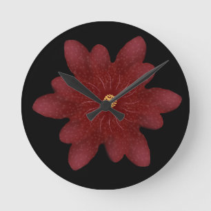 Elegant Red Velvet Flower on Black   Dark Floral A Round Clock