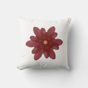 Elegant Red Velvet Flower on Black Dark Floral A Throw Pillow
