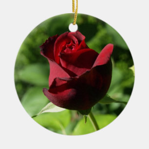 Elegant Red Velvet Rose Ceramic Ornament