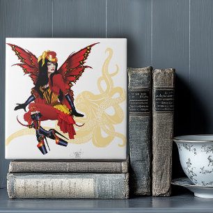 Elegant Red Victorian Steampunk Fairy Octopus Tile