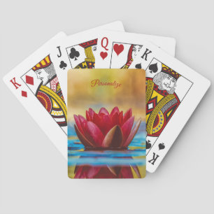 Elegant Red Water Lily Lotus Flower Personalized Playing Cards