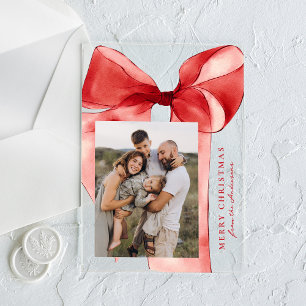 Elegant Red Watercolor Bow Photo Holiday Card Acrylic Invitations