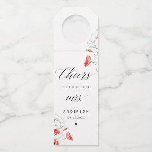 Elegant Red Watercolor Flowers Bridal Shower Bottle Tag