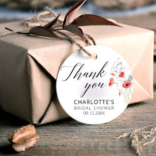 Elegant Red Watercolor Flowers Bridal Shower Favour Tags