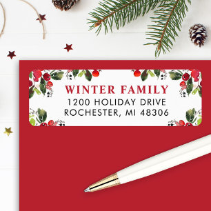 Elegant Red Watercolor Greenery Berry Address