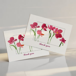 Elegant Red Watercolor Loose Floral Thank You Card