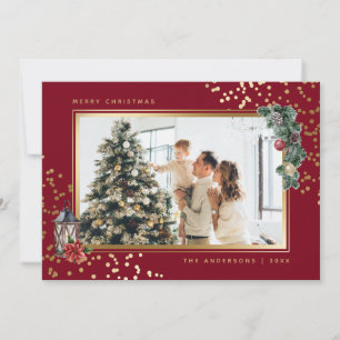 Elegant Red Watercolor Photo Christmas Cards