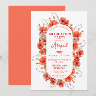 Elegant Red Watercolor Poppies Graduation Invitation