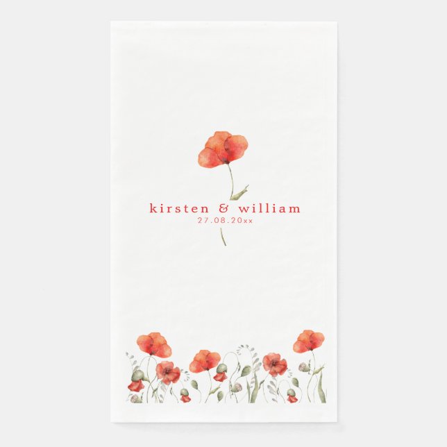 Elegant Red Watercolor Poppies - Wedding  Napkin (Front)