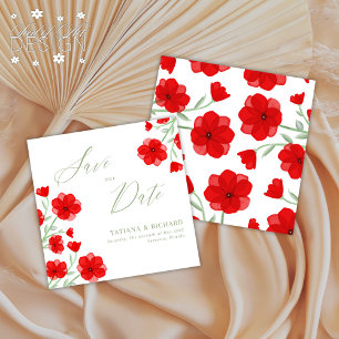 Elegant Red Watercolor Poppy Floral Save Our Date Save The Date