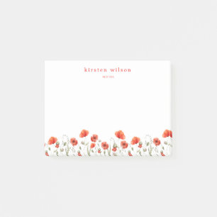 Elegant Red Watercolor Poppy Flowers Personalized Post-it Notes