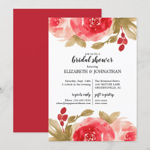 Elegant Red Watercolor Rose Bridal Shower Invitation