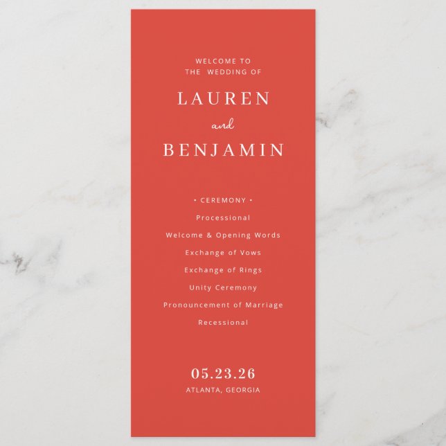 Elegant Red Wedding Ceremony Program (Front)