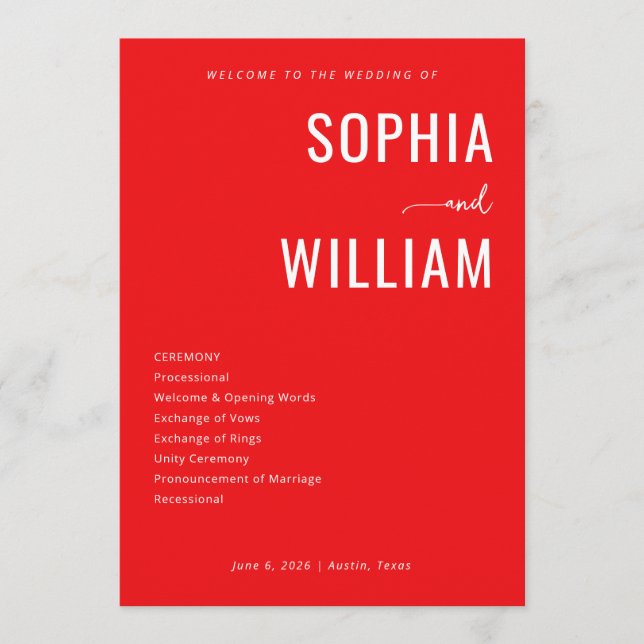 Elegant Red Wedding Ceremony Program (Front)