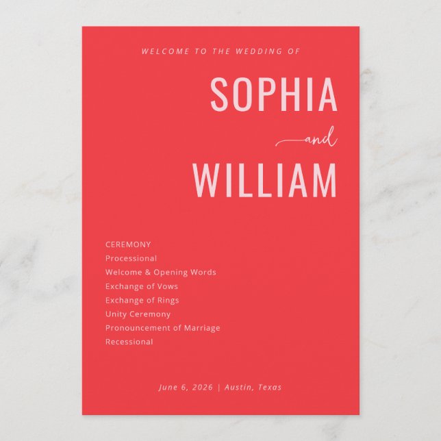 Elegant Red Wedding Ceremony Program (Front)