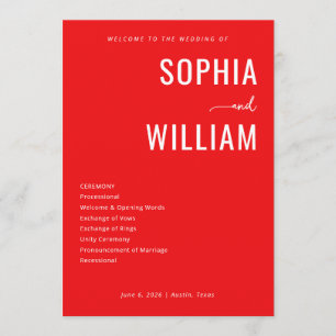 Elegant Red Wedding Ceremony Schedule Program