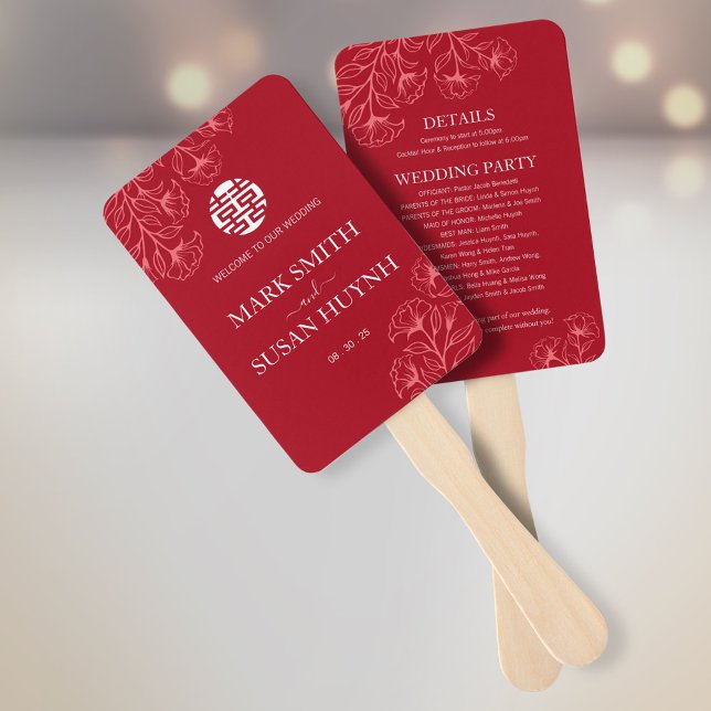 Elegant Red Wedding Program & Timeline Hand Fan (Creator Uploaded)