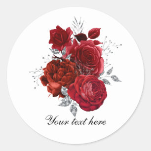 Elegant red Wedding roses customizable Classic Round Sticker