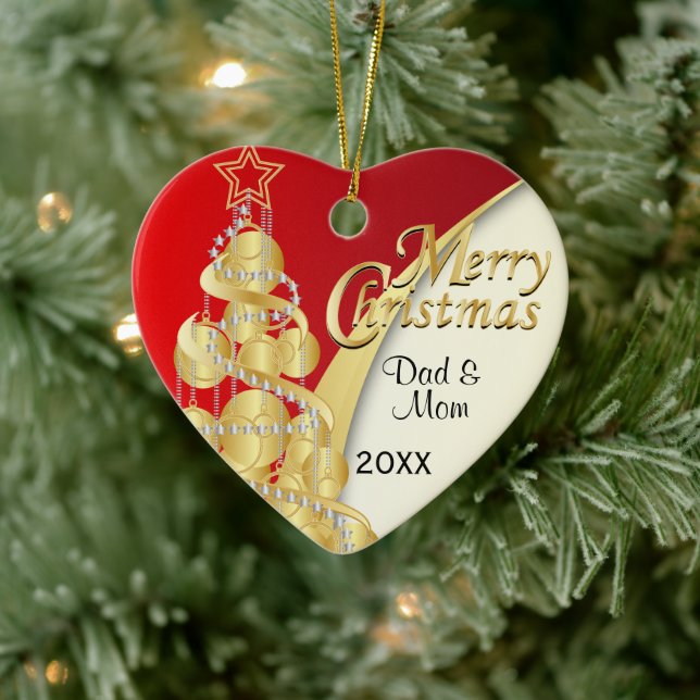 Elegant Red, White and Gold Christmas | Photo Ceramic Ornament (Tree)