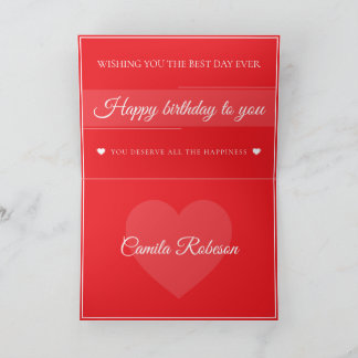  Elegant Red & White Birthday  Thank You Card