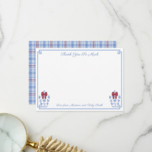 Elegant Red White Blue Christmas Bridal Shower Thank You Card