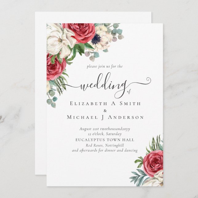 Elegant Red White Blue Floral Wedding Budget (Front/Back)
