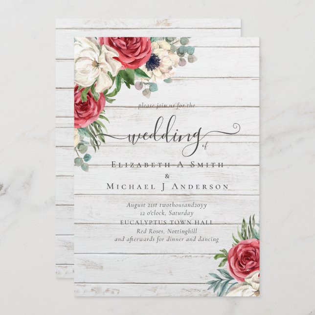 Elegant Red White Blue Floral Wedding Budget (Front/Back)