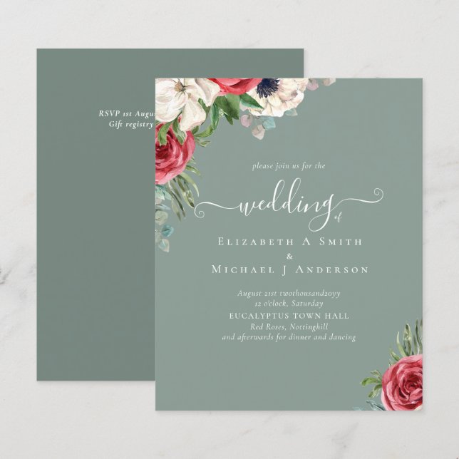 Elegant Red White Blue Floral Wedding Budget (Front/Back)