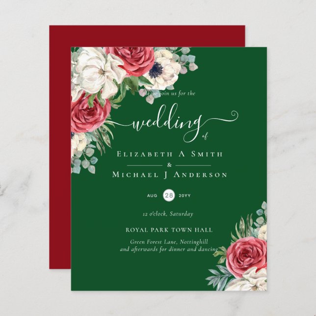 Elegant Red White Blue Floral Wedding Budget (Front/Back)